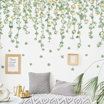 Наклейки на стену с зелеными листьями в скандинавском стиле для гостиной спальни Съемные наклейки на стены из ПВХ Фон для телевизора дивана Украшения стен