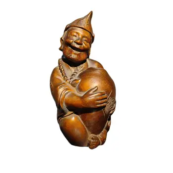 Резная Деревянная статуя Счастливого Будды из Самшита Дерево Для домашнего декора Монах Пьет Вино декоративная скульптура домашний декор
