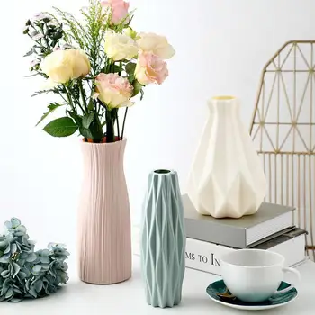 Современная ваза для цветов, белая, розовая, синяя Пластиковая ваза, домашняя ваза в скандинавском стиле, имитация керамического цветочного горшка, Декоративный орнамент.