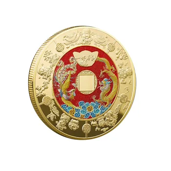 Китайская памятная монета Wufu God of Wealth из разноцветных золотых монет