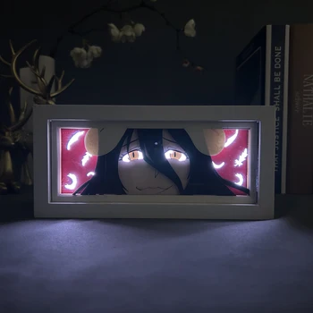 Overlord Albedo 3D светодиодный световой короб для украшения спальни Подарок на день рождения Ночник Аниме Лайтбокс Вырезанный из бумаги Теневой бокс Челнока