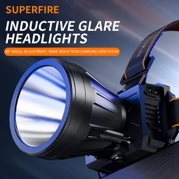 SUPERFIRE HL82 Супер яркий USB-C Перезаряжаемый налобный фонарь высокой мощности, встроенный аккумулятор 18650, походный фонарь