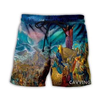 Новые модные летние пляжные шорты с 3D принтом Пророка Моисея, уличная одежда, мужские быстросохнущие повседневные шорты для отдыха для женщин/мужчин C2