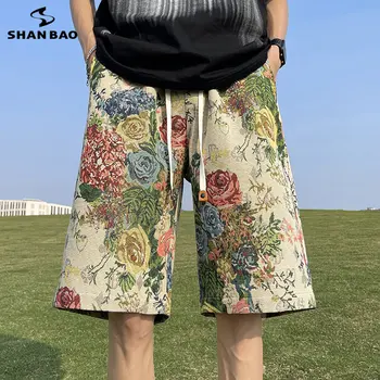 Брендовые мужские летние модные легкие шорты высокого качества с вышивкой в стиле харадзюку, винтажные шорты с цветами, мужские пляжные шорты M-5XL