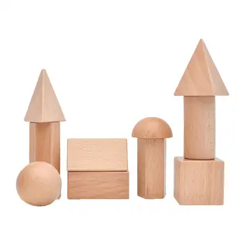 Деревянные Геометрические твердые блоки, игрушка-головоломка, учебное пособие для домашних дошкольников