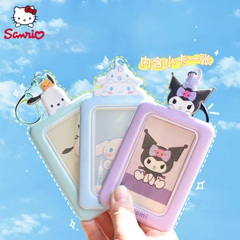 Держатель для карт Kawaii Sanrio в стиле Kpop Hello Kitty Cinnamoroll Kuromi My Melody Фотокарточка Брелок Сумка Кулон Студенческий подарок