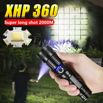 Супер мощный светодиодный фонарик XHP360 Перезаряжаемый USB высокой мощности Освещение Тактический фонарик Открытый Водонепроницаемый фонарь для кемпинга