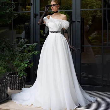 Классический пояс А-силуэта, сексуальное белое винтажное платье невесты с открытыми плечами, Романтический придворный шлейф, драпированное платье Vestidos для свадебной вечеринки