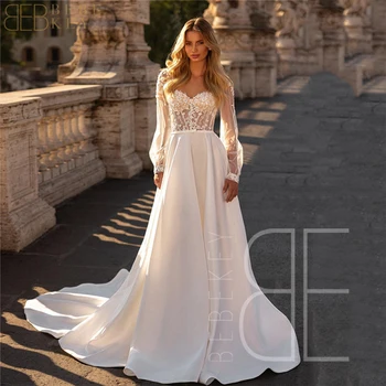 Белое атласное свадебное платье, женские платья с длинными рукавами для особых мероприятий, милые Элегантные женские платья