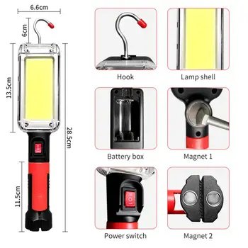 Светодиодный Рабочий светильник Портативная лампа с крючком и магнитом Лампа для кемпинга High Low COB USB Перезаряжаемый фонарик 18650 Рабочий Водонепроницаемый