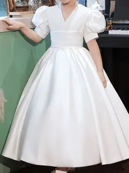 Платья с цветочным узором для девочек, пышное бальное платье с прозрачным вырезом, пышное платье для свадебного причастия, детская одежда 2023 года