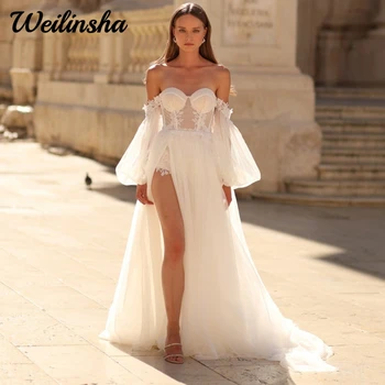 Свадебное платье Weilinsha из тюля в богемном стиле с разрезом сбоку для невест, сексуальные аппликации в виде сердца, свадебное платье с открытыми плечами 2023 года.