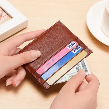 Держатель для кредитных карт из натуральной кожи, Ультратонкие карманные кошельки в минималистичном стиле для мужчин и женщин, 6 слотов для карт и 1 карман, портмоне для монет