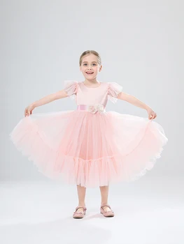Элегантное розовое тюлевое платье с цветочным узором для девочки, свадебное платье принцессы невесты для ребенка, Рождественский подарок для причастия