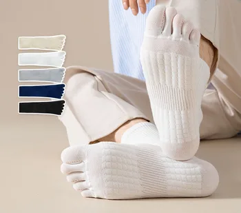Весенне-осенние мужские носки с пятью пальцами, хлопчатобумажные носки со средней трубкой, дышащие, впитывающие пот Массажные носки, носки с раздельным носком для экипажа