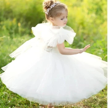 Пышные кружевные Милые платья для Первого причастия Белое платье принцессы на День рождения Для девочки в цветочек Свадебный бал Мечта Подарок для детей