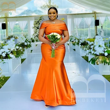 Оранжевое атласное платье подружки невесты с открытыми плечами, платья для свадебной церемонии, новинка 2024 года, элегантное платье для свадебной вечеринки, русалка