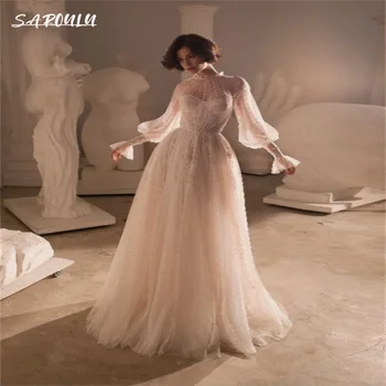 Сексуальное свадебное платье в пол с длинным рукавом, иллюзионное кружевное свадебное платье трапециевидной формы, Элегантное Vestidos De Novia