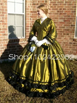 Ветер 1860-х, бальное платье Скарлетт, выпускные платья из тафты с длинным рукавом, Гражданская война, Викторианский костюм для ежедневного чаепития, вечернее платье
