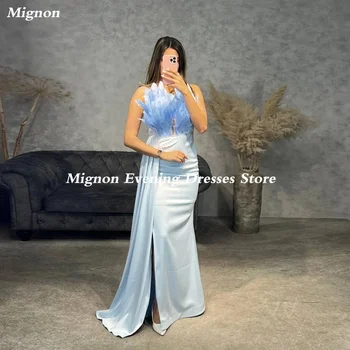 Платье для выпускного вечера Mignon, атласная русалка, без бретелек, с перьями, Популярное платье длиной до пола, Элегантное вечернее платье для женщин 2023