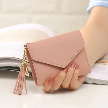Розовый Женский Мини-кошелек с кисточкой, держатель для карт, модный кошелек для монет
