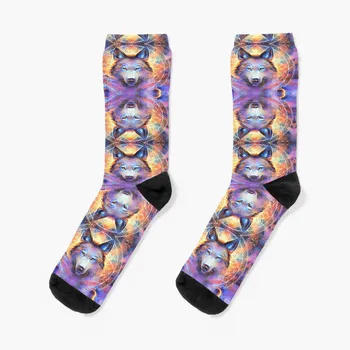 Носки с рисунком фиолетового волка, носки дизайнерского бренда, черные носки