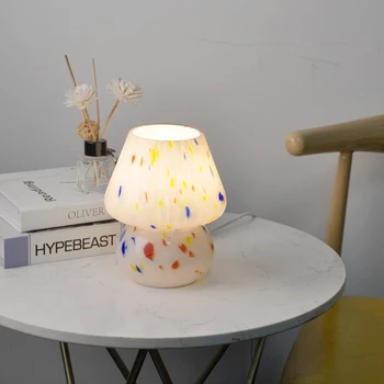 Креативная настольная лампа American Ink Прикроватный орнамент для спальни, Стеклянный гриб ручной работы, Маленькая настольная лампа
