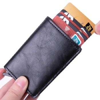 Упаковка для карт из алюминиевого сплава RFID, мужская противоугонная щетка, Антимагнитные кошельки, коробка для кредитных карт, автоматический всплывающий футляр для визитных карточек