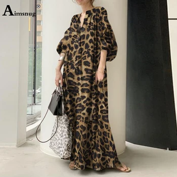 2023 Осеннее Женское Элегантное длинное платье Макси с длинными рукавами, платья с леопардовым принтом в стиле бохо, оверсайз 4XL, Женское платье свободного кроя, женское платье