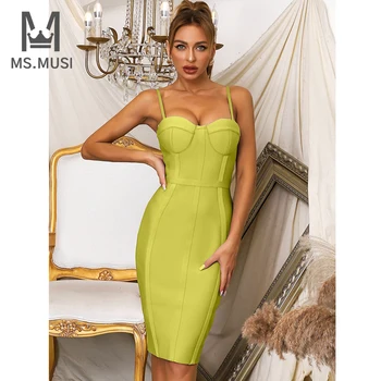 MSMUSI, новое модное женское платье Миди с бретельками, без рукавов, полосатое бандажное платье Миди, сексуальное платье для клубной вечеринки, облегающее платье Знаменитости Vestido