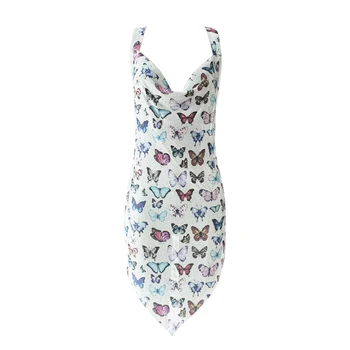 Женское прозрачное мини-платье с V-образным вырезом, без рукавов, без спинки, перевернутый треугольник, бабочка, металлические блестки, тонкое мини-платье для медового месяца