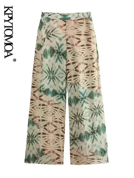 KPYTOMOA Женские модные широкие брюки с принтом Винтажные Женские брюки с высокой талией и боковой молнией Mujer