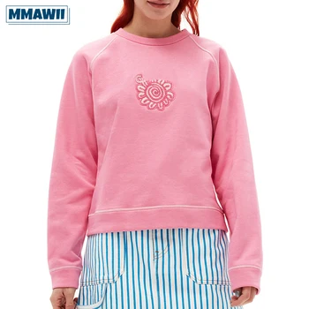 MMAWII Повседневные толстовки с цветочной вышивкой и буквами 2023, осенние топы с длинными рукавами, милые женские пуловеры, одежда