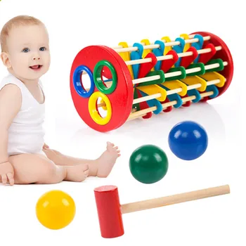 Деревянный Стучащий мяч Для координации рук и глаз Детский Красочный Забавный Вращающийся стол Деревянные Развивающие игрушки-головоломки для детей раннего возраста