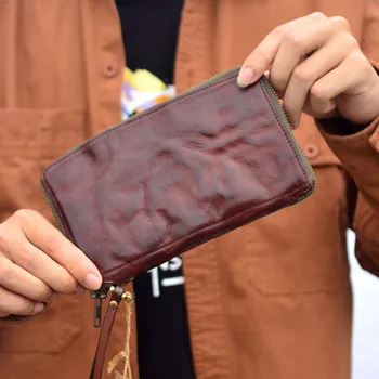 Ретро мобильный кошелек AETOO, мужской кожаный длинный клатч на молнии, корейский молодежный кошелек большой емкости с несколькими картами