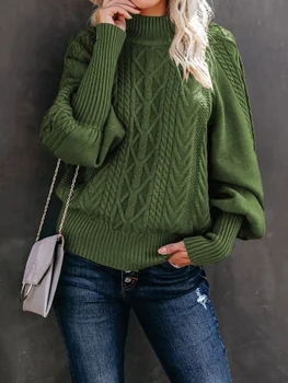 Осень-зима, Новый женский свитер со средним вырезом, Многоцветный свободный свитер-фонарь с длинными рукавами, однотонный свитер оверсайз, женский свитер Оверсайз