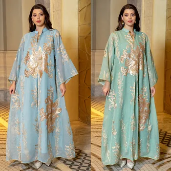 Мусульманское вечернее платье для женщин с Ближнего Востока, Абайя, блестящие пайетки, длинные рукава, вечерние платья из Дубая, халат Vestidos de noche