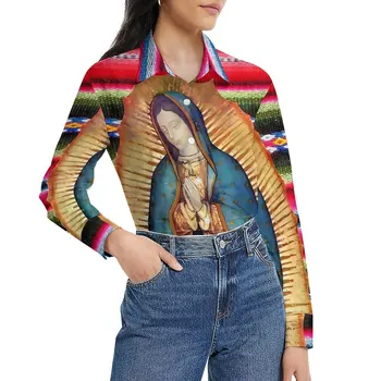 Блузка Богоматери Гваделупской С длинным рукавом, Католическая Дева Мария, забавные блузки, женская уличная мода, рубашки большого размера, графический топ
