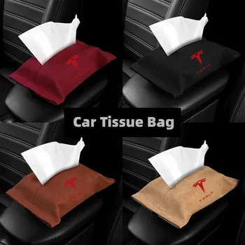 Автомобильная кожаная сумка для салфеток, чехол для салфеток на заднем сиденье автомобиля, для хранения автомобильных аксессуаров Tesla Model S, Model X, Model 3, Model Y.