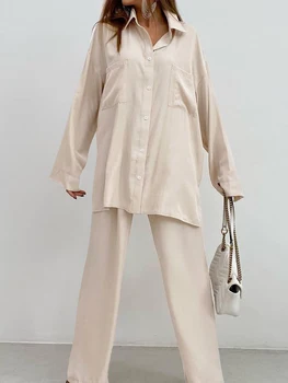 Пижама Linad Apricot Для женщин, комплекты из 2 предметов, Свободная пижама с длинным рукавом, Женские повседневные брючные костюмы, Осенняя пижама 2023