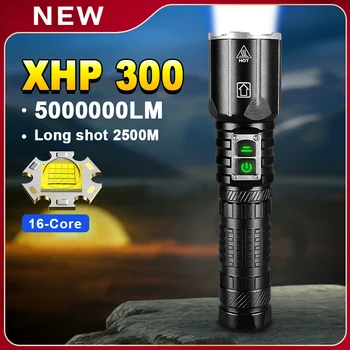 Самый мощный светодиодный фонарик XHP300 USB Перезаряжаемый фонарь XHP199 Высокомощный Тактический Фонарик для работы в походе Ручной Фонарь